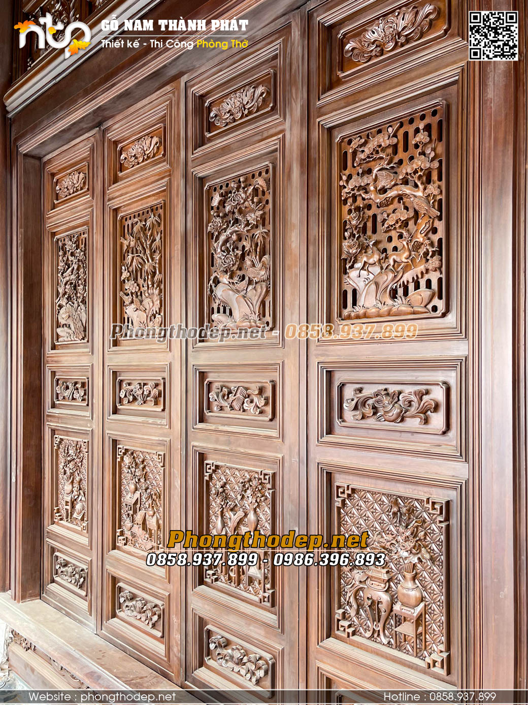 Cửa nhà gỗ 5 gian được thiết kế giúp cách âm hiệu quả