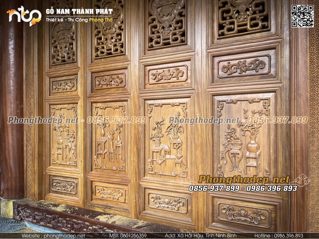Hoa văn lá cổ cửa gỗ nhà thờ họ