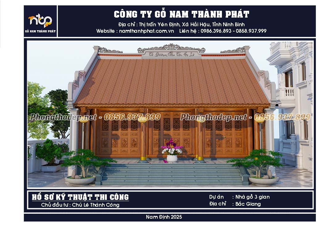Hồ sơ thiết kế nhà gỗ 3 gian chuẩn mực