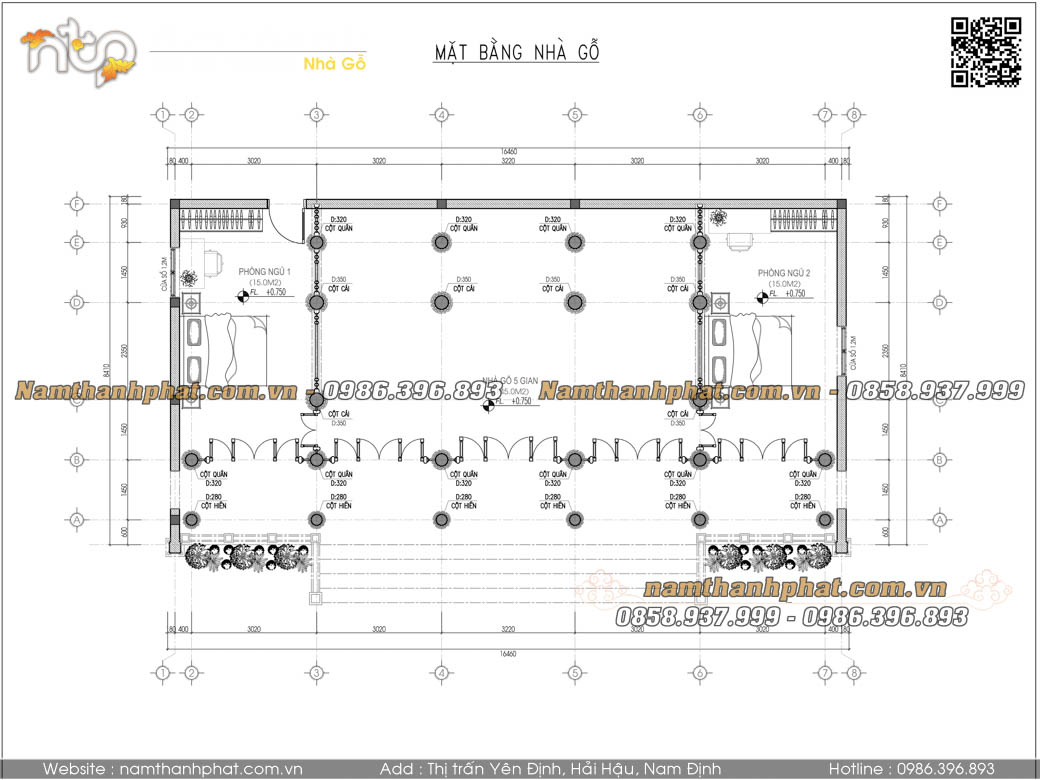 Bản vẽ thiết kế mặt bằng nhà gỗ 5 gian